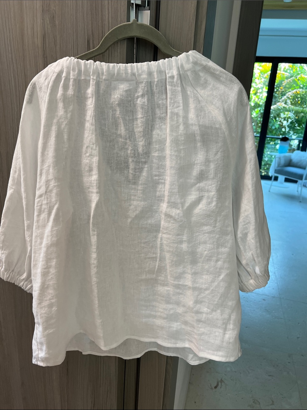 NEW! $140 FOIL Australia 100% linen puff sleeve Top white US 8 / M - Picture 6 of 7